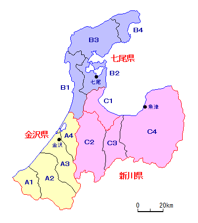 1871年の国郡：加賀・能登・越中